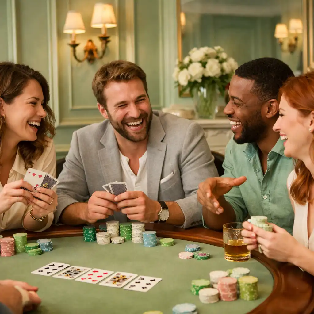 Invités réunis autour d’une table de poker lors d’une animation sociale Fiabellis