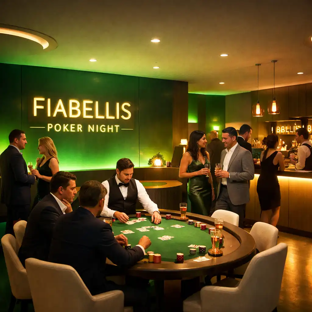 Ambiance lumineuse tamisée autour de tables de poker Fiabellis