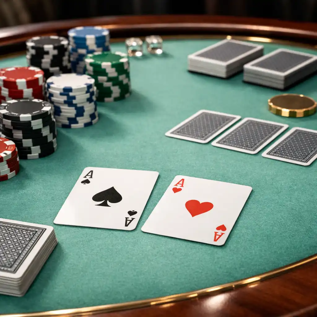 Table de poker Fiabellis avec cartes et jetons dans un décor raffiné