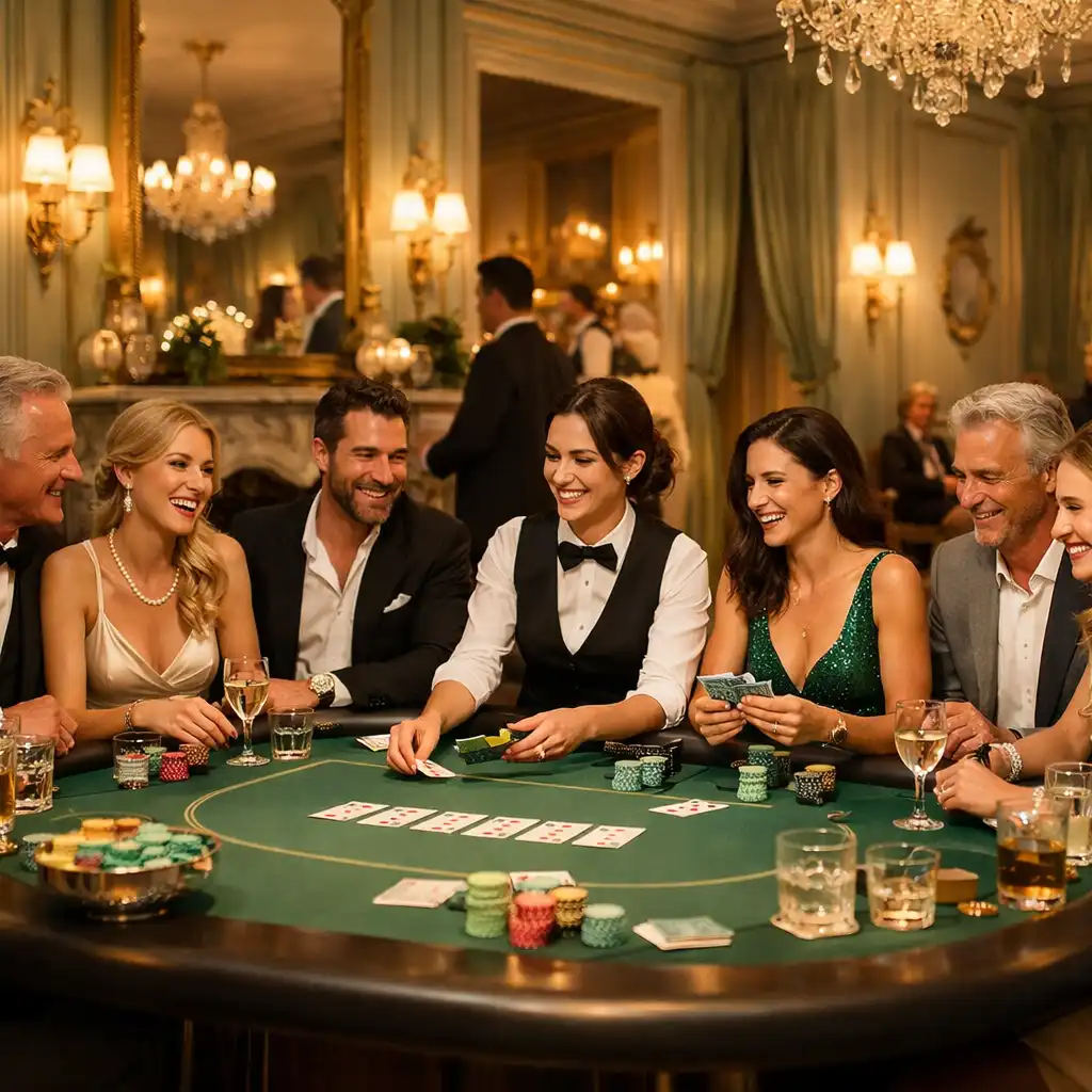 Table de poker élégante Fiabellis avec jetons et cartes dans une ambiance chic
