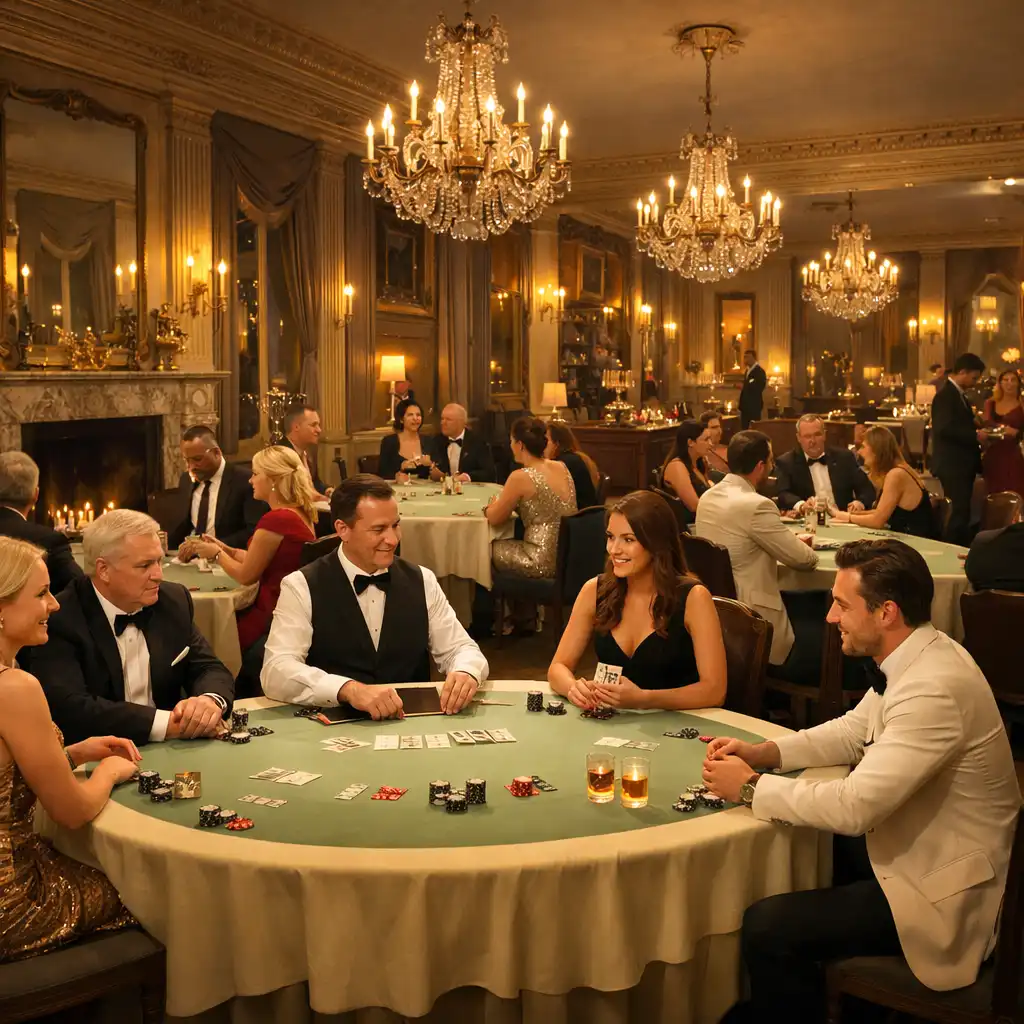 Table de poker VIP élégamment dressée lors d’une soirée Fiabellis