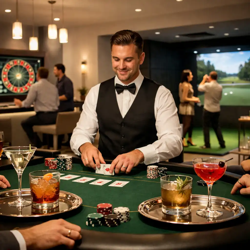 Détails raffinés d’une table de poker VIP avec options premium Fiabellis